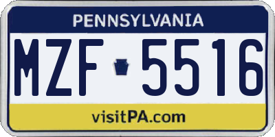 PA license plate MZF5516