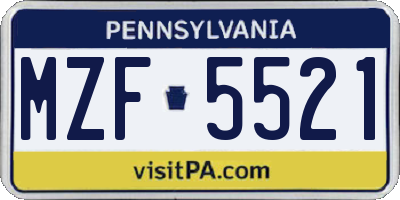 PA license plate MZF5521