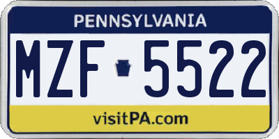 PA license plate MZF5522