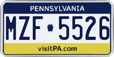 PA license plate MZF5526