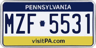 PA license plate MZF5531