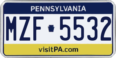 PA license plate MZF5532