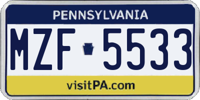 PA license plate MZF5533