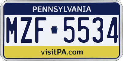 PA license plate MZF5534