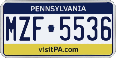 PA license plate MZF5536