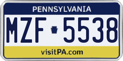 PA license plate MZF5538