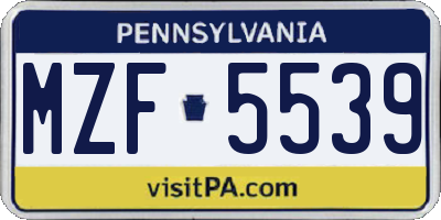 PA license plate MZF5539