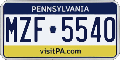 PA license plate MZF5540