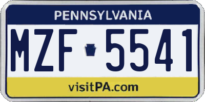 PA license plate MZF5541