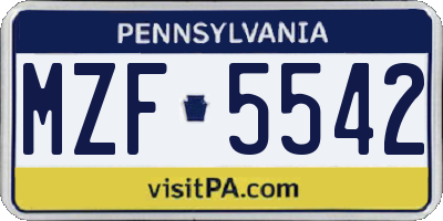 PA license plate MZF5542