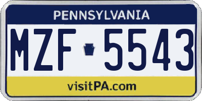 PA license plate MZF5543