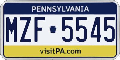 PA license plate MZF5545
