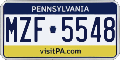 PA license plate MZF5548