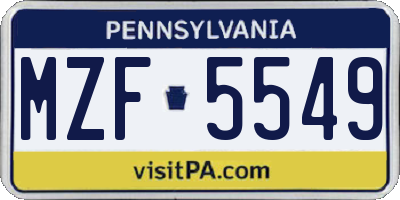 PA license plate MZF5549