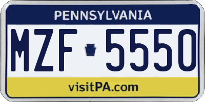 PA license plate MZF5550