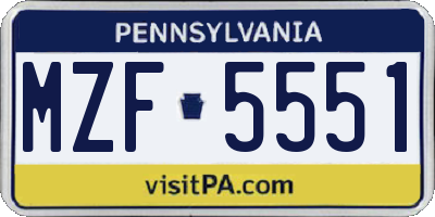 PA license plate MZF5551