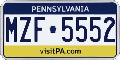 PA license plate MZF5552