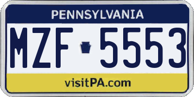 PA license plate MZF5553