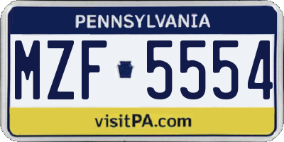 PA license plate MZF5554