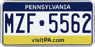 PA license plate MZF5562