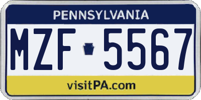 PA license plate MZF5567