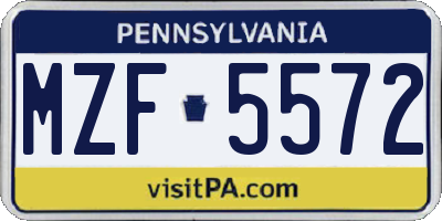 PA license plate MZF5572