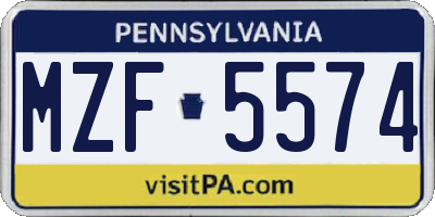 PA license plate MZF5574