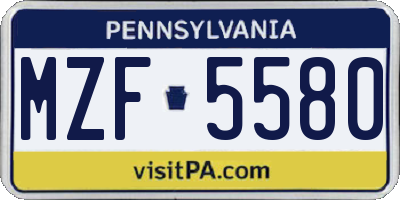 PA license plate MZF5580