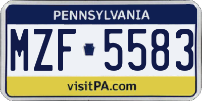 PA license plate MZF5583