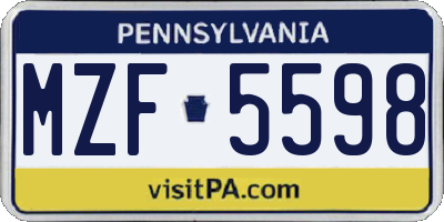 PA license plate MZF5598
