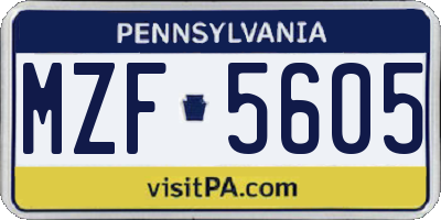 PA license plate MZF5605