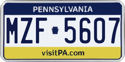 PA license plate MZF5607