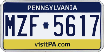 PA license plate MZF5617