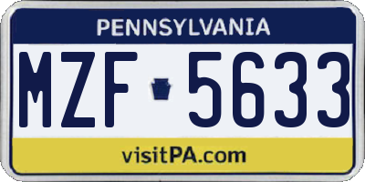 PA license plate MZF5633