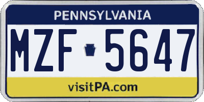 PA license plate MZF5647