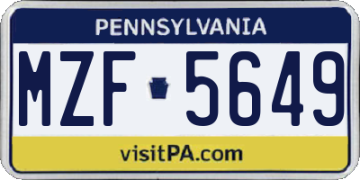 PA license plate MZF5649