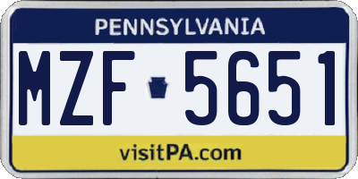 PA license plate MZF5651
