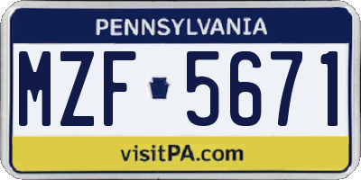 PA license plate MZF5671