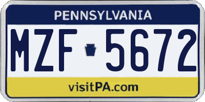 PA license plate MZF5672