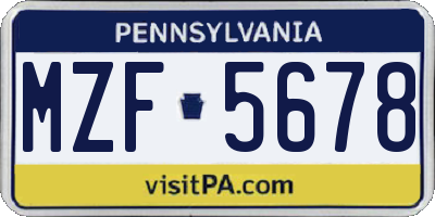 PA license plate MZF5678