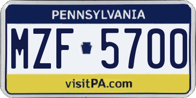 PA license plate MZF5700