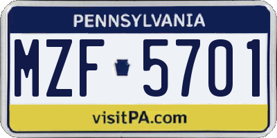 PA license plate MZF5701