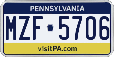 PA license plate MZF5706