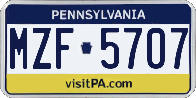PA license plate MZF5707