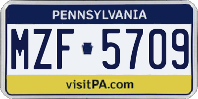 PA license plate MZF5709