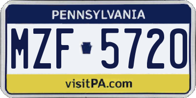 PA license plate MZF5720