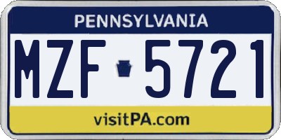 PA license plate MZF5721