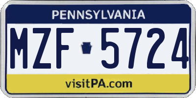 PA license plate MZF5724