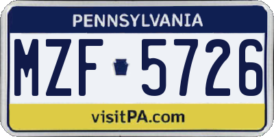 PA license plate MZF5726