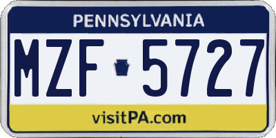 PA license plate MZF5727